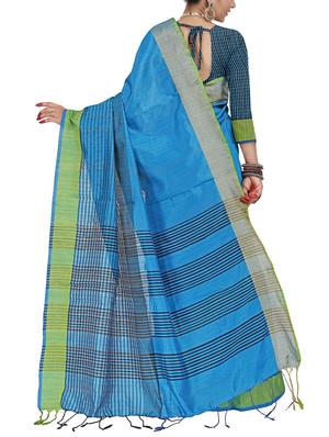sky blue silk blend woven saree with blouse - 15086098 - Standard Image - 2