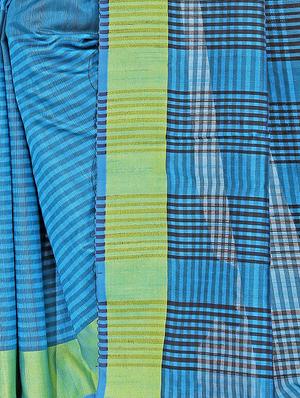 sky blue silk blend woven saree with blouse - 15086098 - Standard Image - 3