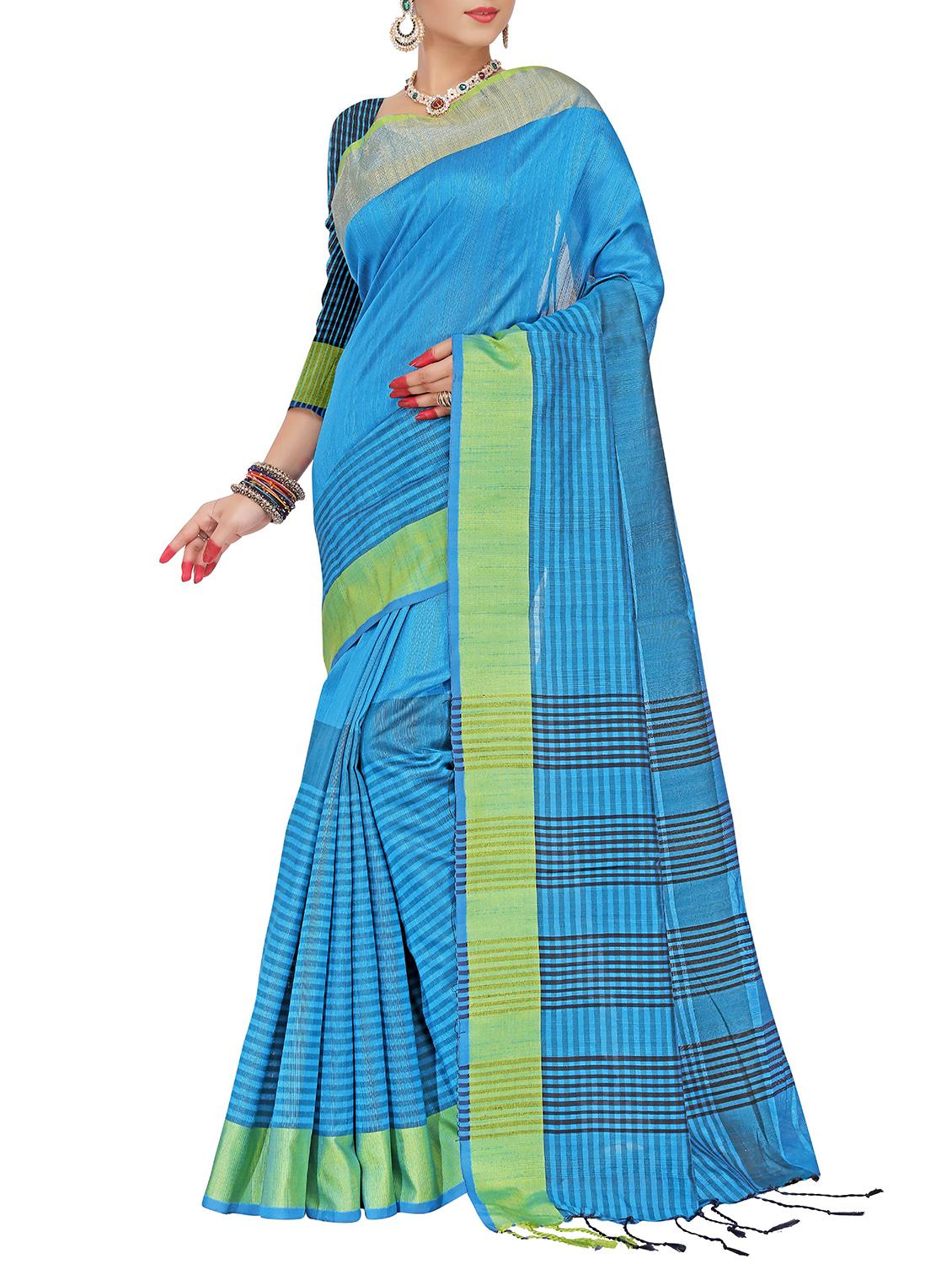 sky blue silk blend woven saree with blouse - 15086098 - Zoom Image - 1