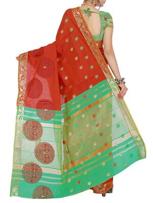 red silk blend woven saree with blouse - 15086248 - Standard Image - 2