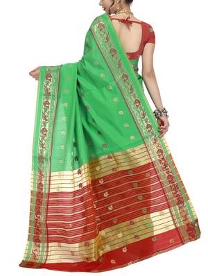 green silk blend woven saree with blouse - 15086252 - Standard Image - 2