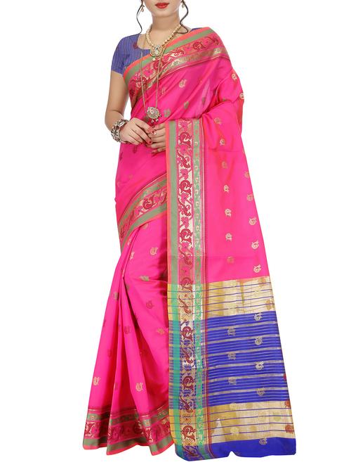 pink silk blend woven saree with blouse - 15086253 - Standard Image - 1