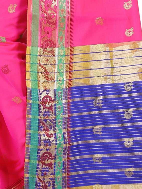 pink silk blend woven saree with blouse - 15086253 - Zoom Image - 3