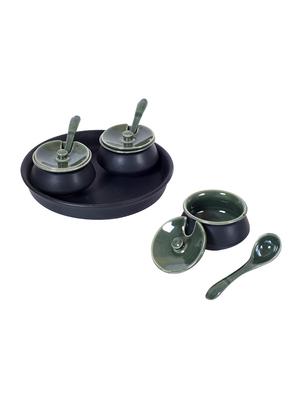 ceramic hand crafted chutney bowl set with base tray (set of 3) - 15086667 - Standard Image - 3