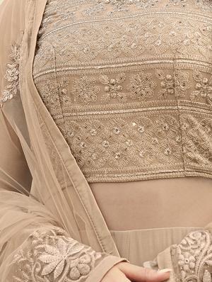 beige georgette embroidered semi-stitched anarkali suit - 15087729 - Standard Image - 2