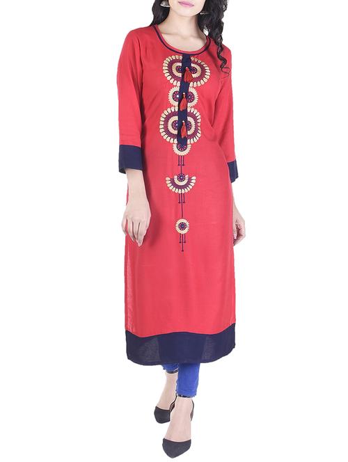 red viscose straight kurta - 15091177 - Standard Image - 1