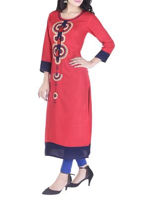red viscose straight kurta - 15091177 - Standard Image - 2
