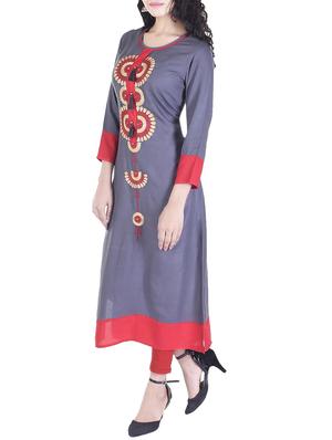 grey viscose straight kurta - 15091179 - Standard Image - 2