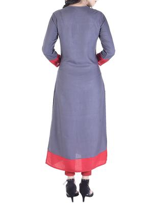 grey viscose straight kurta - 15091179 - Standard Image - 3