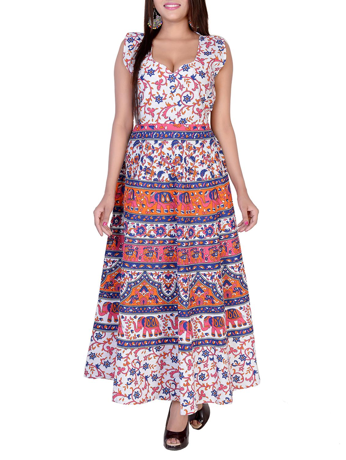 blue cotton flared kurta - 15091226 - Zoom Image - 1