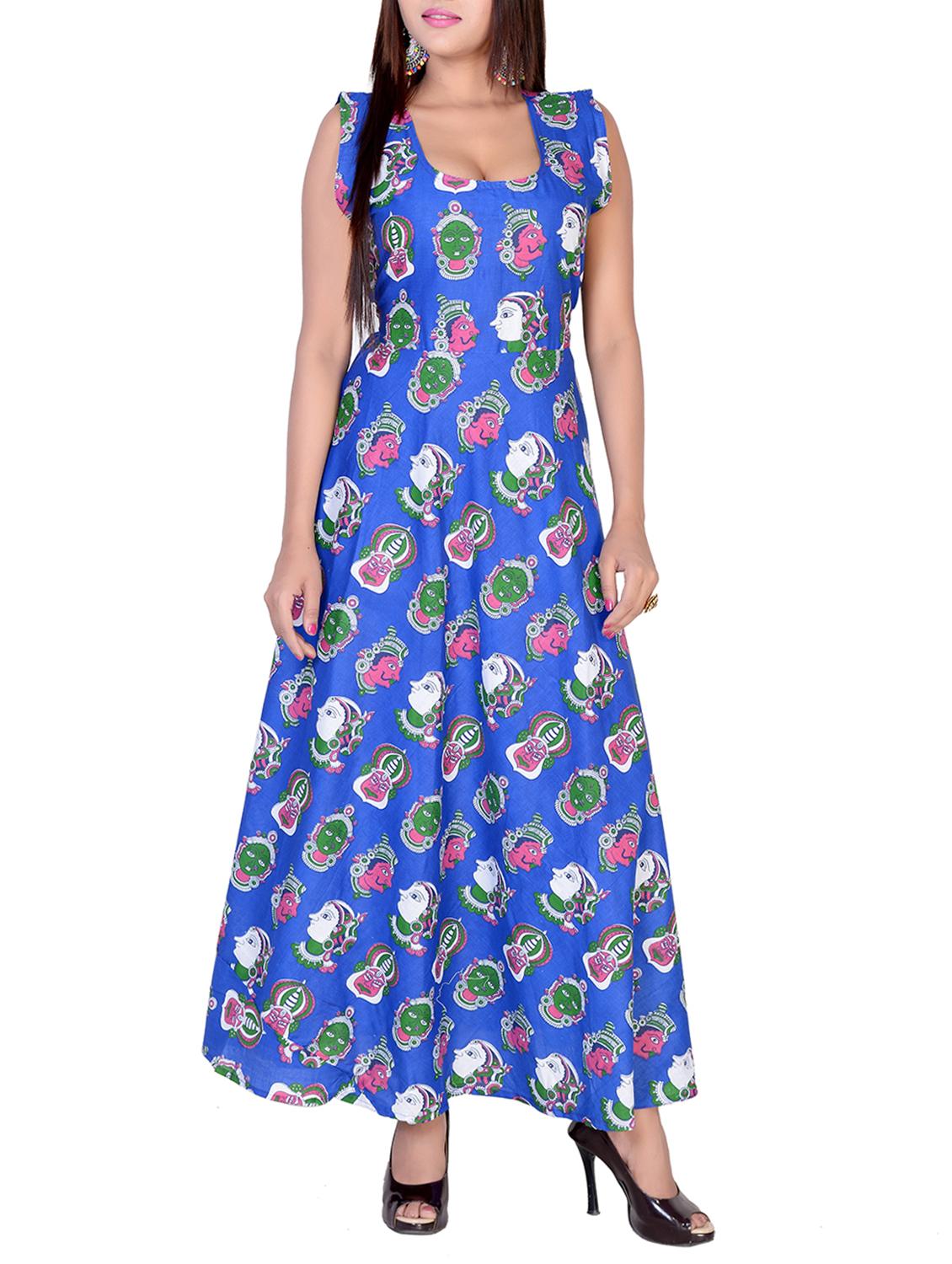 blue cotton flared kurta - 15091235 - Zoom Image - 1