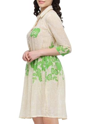 beige printed blouson dress - 15091337 - Standard Image - 2
