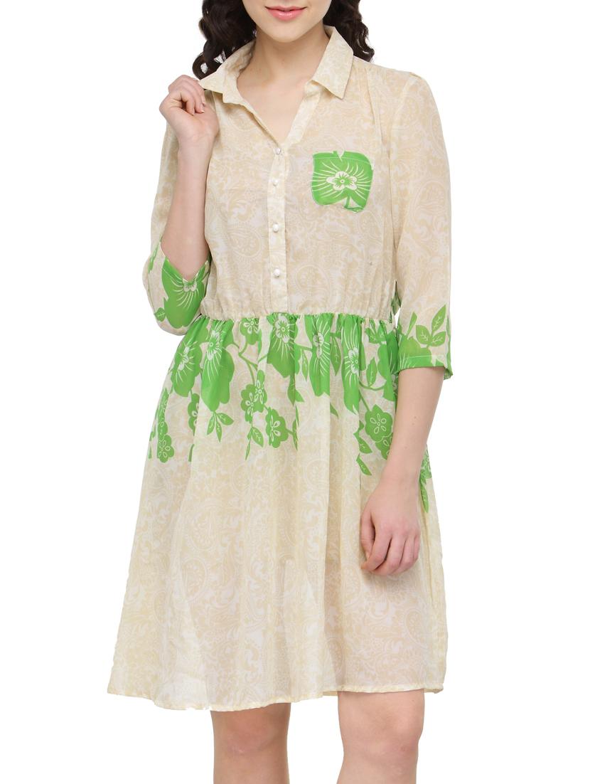 beige printed blouson dress - 15091337 - Zoom Image - 1