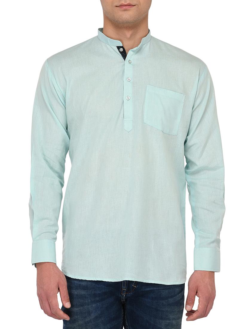 green cotton short kurta - 15091794 - Zoom Image - 1