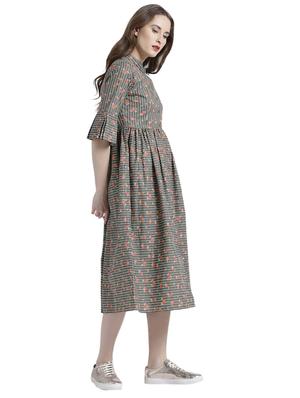 olive printed a-line dress - 15092378 - Standard Image - 2