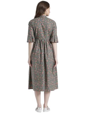 olive printed a-line dress - 15092378 - Standard Image - 3