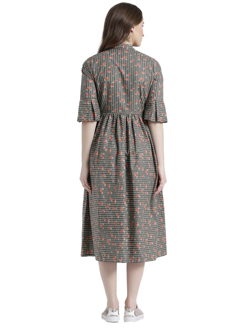 olive printed a-line dress - 15092378 - Zoom Image - 3