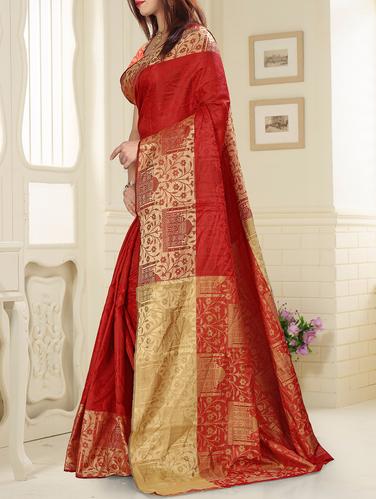 red silk woven saree with blouse - 15092770 - Very Small Image - 1