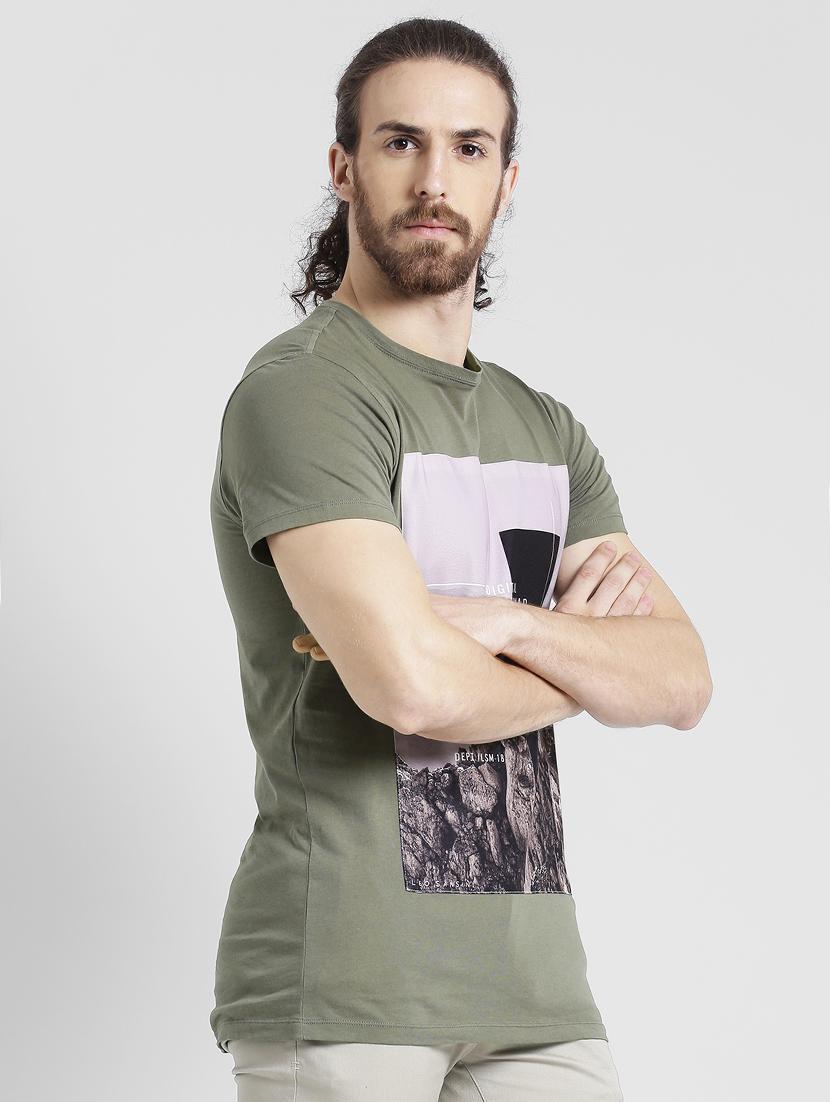 olive green cotton front print tshirt - 15092912 - Zoom Image - 2