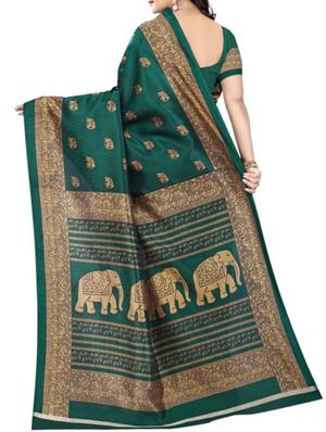 green silk blend printed saree with blouse - 15092937 - Standard Image - 2