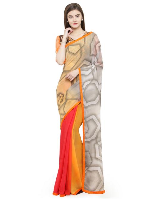 orange georgette printed saree with blouse - 15093252 - Standard Image - 1