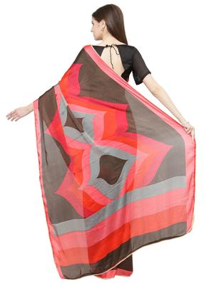 red satin printed saree with blouse - 15093276 - Standard Image - 2