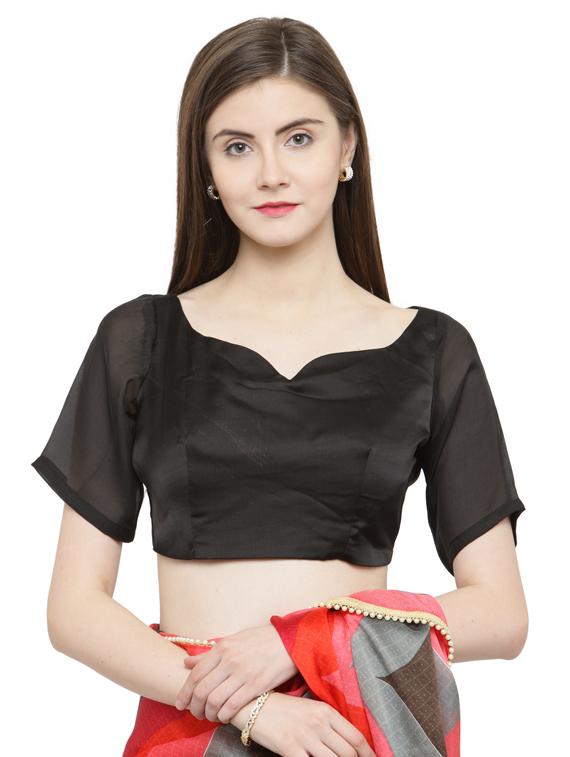 red satin printed saree with blouse - 15093276 - Zoom Image - 3