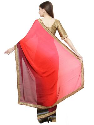 striped half and half saree with blouse - 15093288 - Standard Image - 2