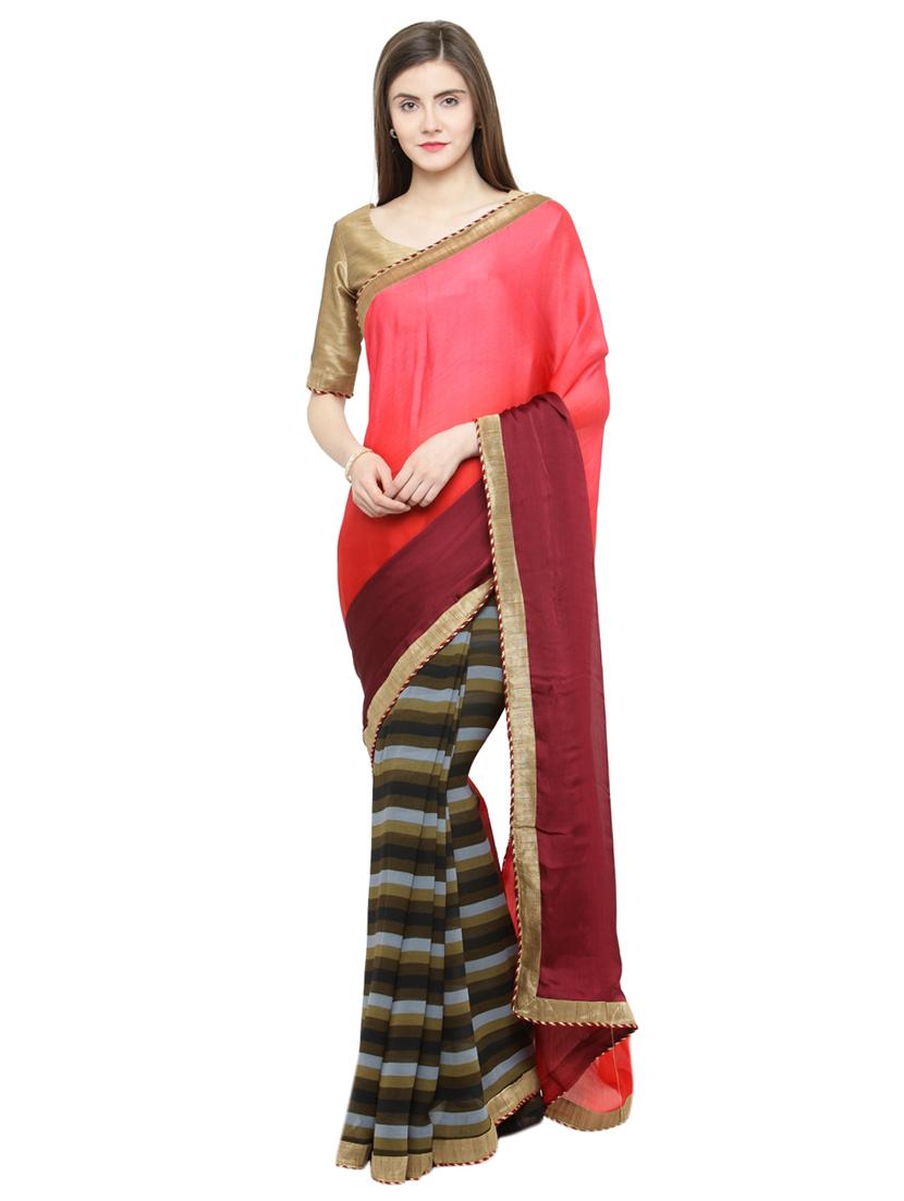 striped half and half saree with blouse - 15093288 - Zoom Image - 1
