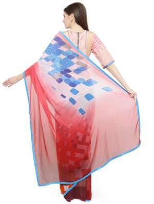 pink georgette printed saree with blouse - 15093295 - Standard Image - 2