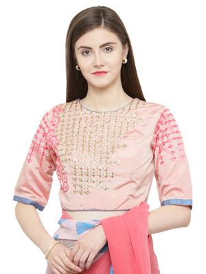 pink georgette printed saree with blouse - 15093295 - Standard Image - 3