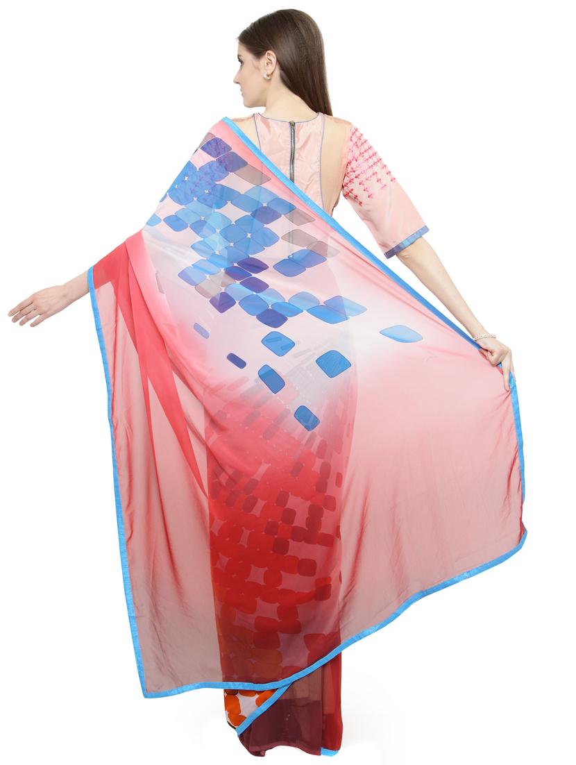 pink georgette printed saree with blouse - 15093295 - Zoom Image - 2