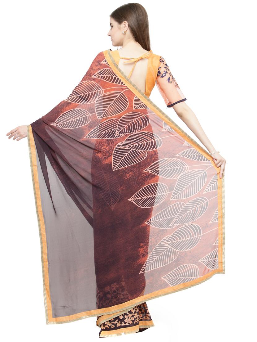 grey georgette printed saree with blouse - 15093321 - Zoom Image - 2