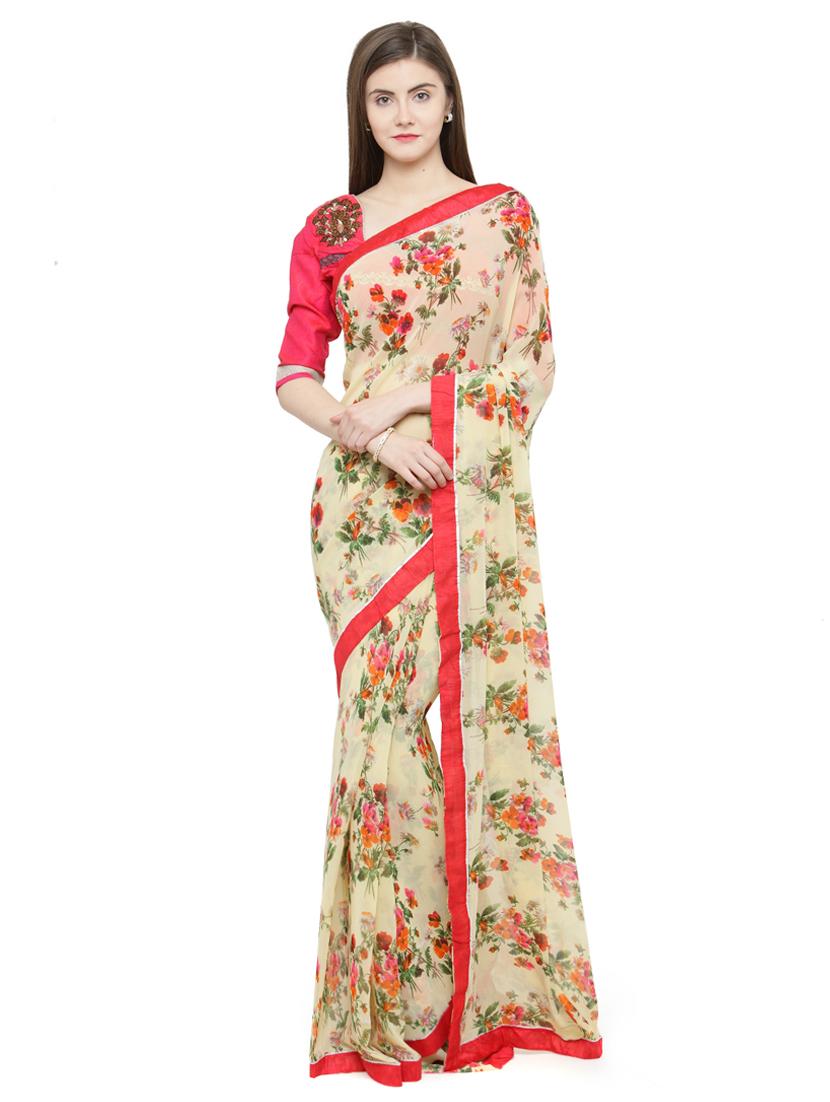 floral printed saree with blouse - 15093344 - Zoom Image - 1