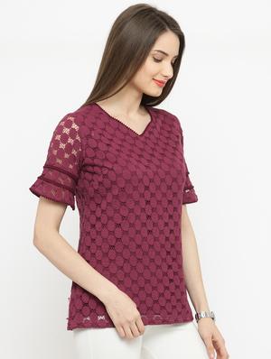 v-neck laced top - 15093439 - Standard Image - 2