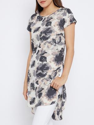 grey crepe printed high-low tunic - 15093950 - Standard Image - 2