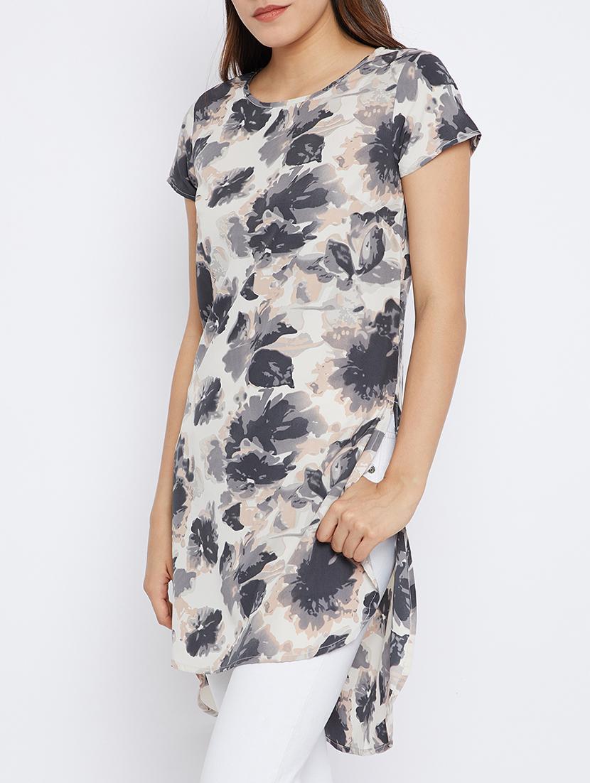 grey crepe printed high-low tunic - 15093950 - Zoom Image - 2