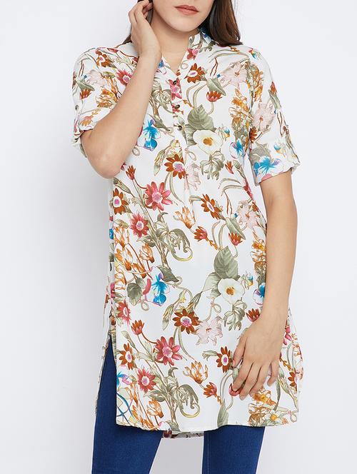 white crepe straight kurti - 15093951 - Standard Image - 1