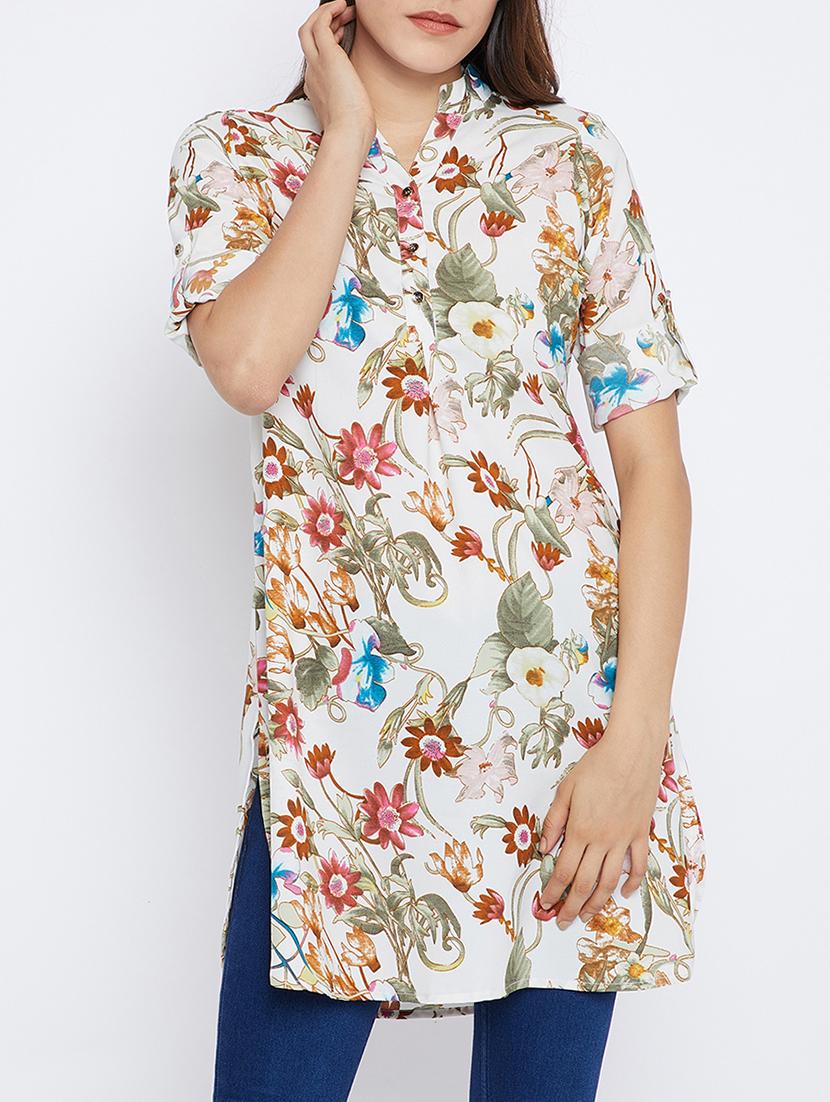 white crepe straight kurti - 15093951 - Zoom Image - 1