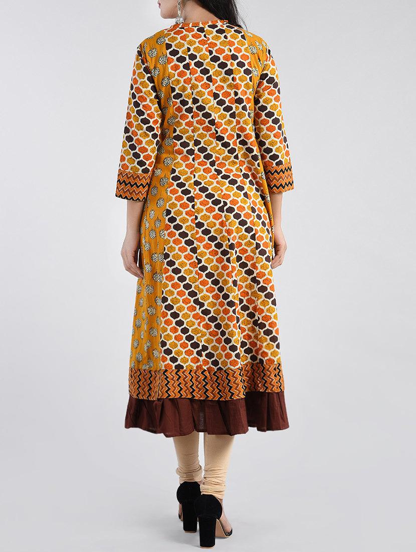 brown cotton flared kurta - 15094430 - Zoom Image - 2