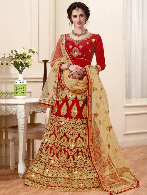 maroon embroidered a-line lehenga - 15096703 - Standard Image - 1