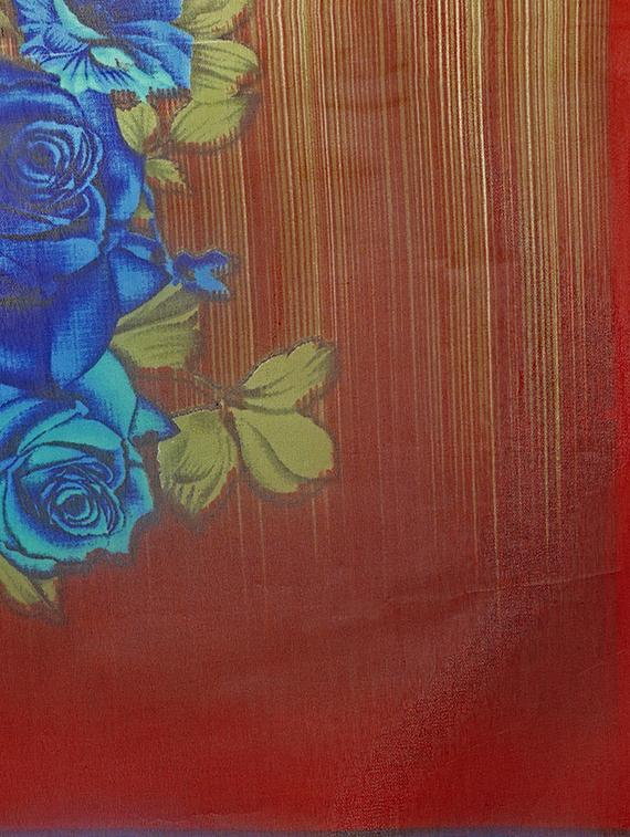 red georgette printed saree with blouse - 15096924 - Zoom Image - 3
