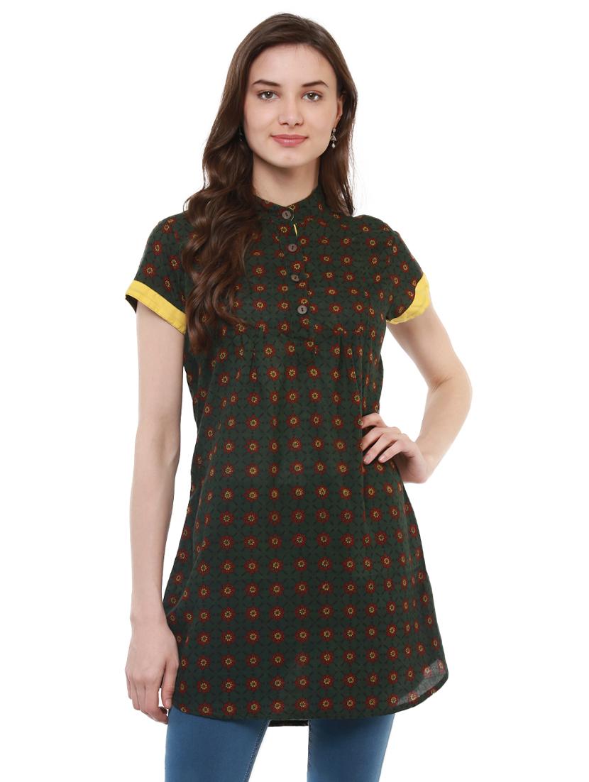 green cotton printed tunic - 15098106 - Zoom Image - 1