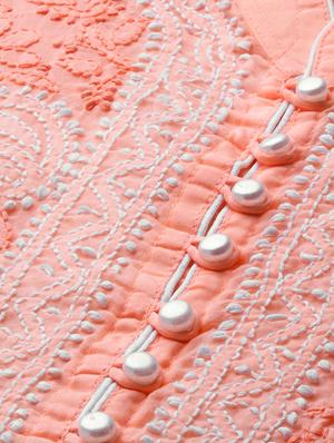 peach straight chikankari kurta - 15100040 - Standard Image - 4