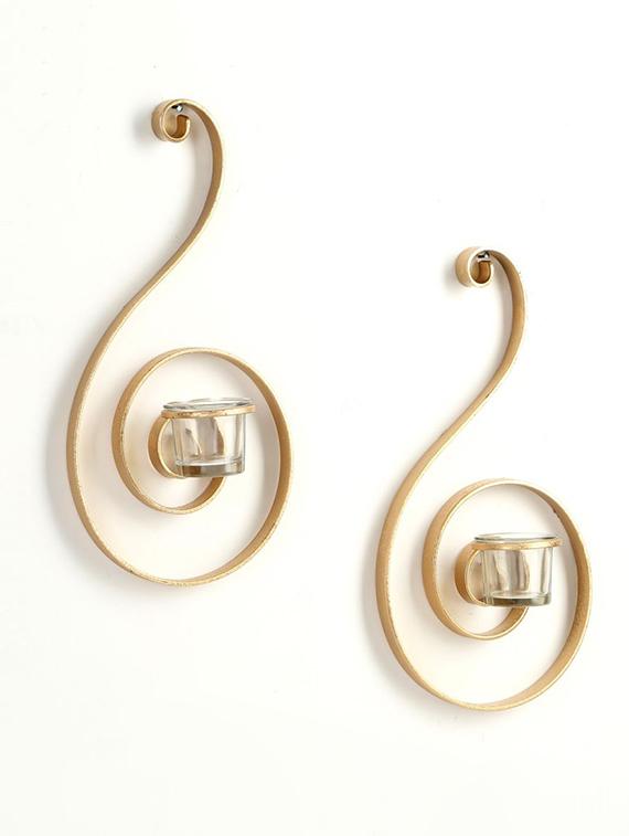 set of 2 metallic gold wall sconce with red and clear glasses - 15100051 - Zoom Image - 3