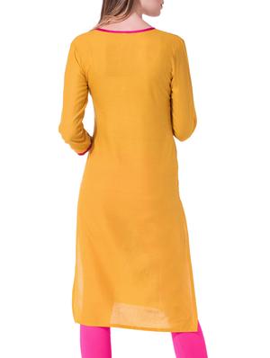yellow cotton straight kurta - 15101197 - Standard Image - 3
