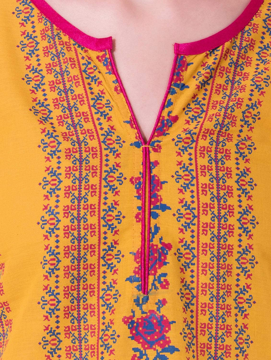 yellow cotton straight kurta - 15101197 - Zoom Image - 4