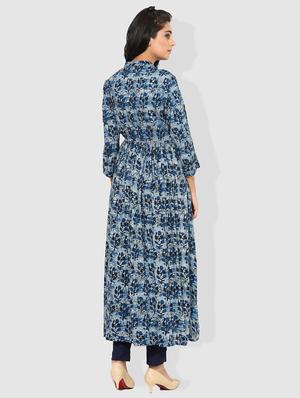 indigo high slit kurta - 15101214 - Standard Image - 3