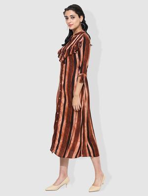 brown rayon fusion kurta - 15101227 - Standard Image - 2