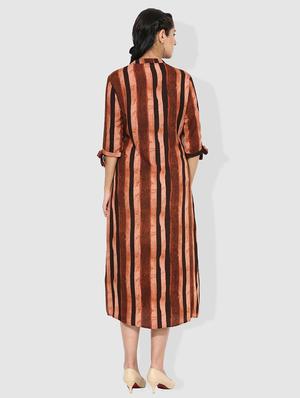 brown rayon fusion kurta - 15101227 - Standard Image - 3